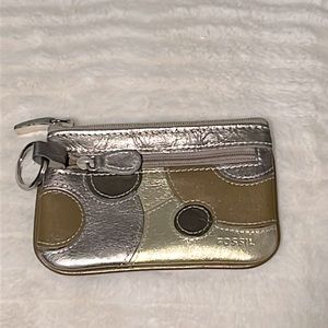 Fossil leather coin & ID card key chain metallic mini wallet